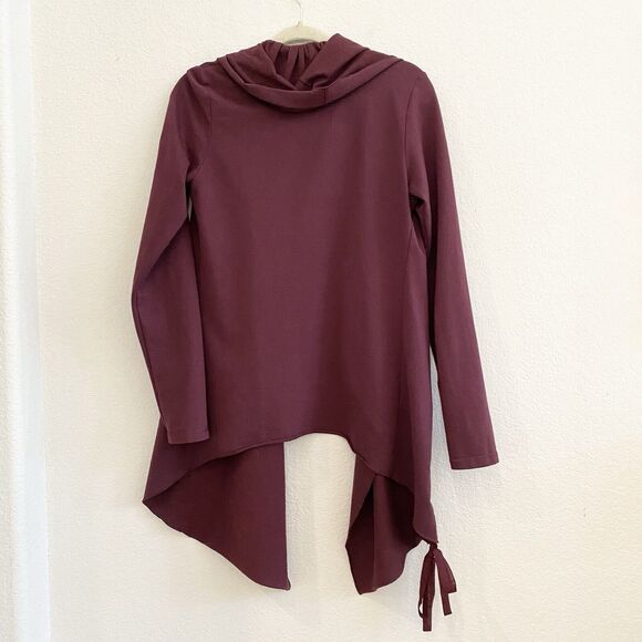 NM Neiman Marcus Drape Front Cardigan‎ Burgundy Maroon Cotton Blend Small - Picture 6 of 9